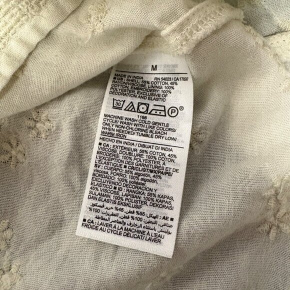 Old Navy Cream Embroidered Babydoll Dress Womens Sz Medium Puff Sleeves Peasant - Picture 7 of 9